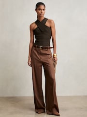 Reiss Chocolate Alex Cross Neck Textured Top - Image 2 of 7
