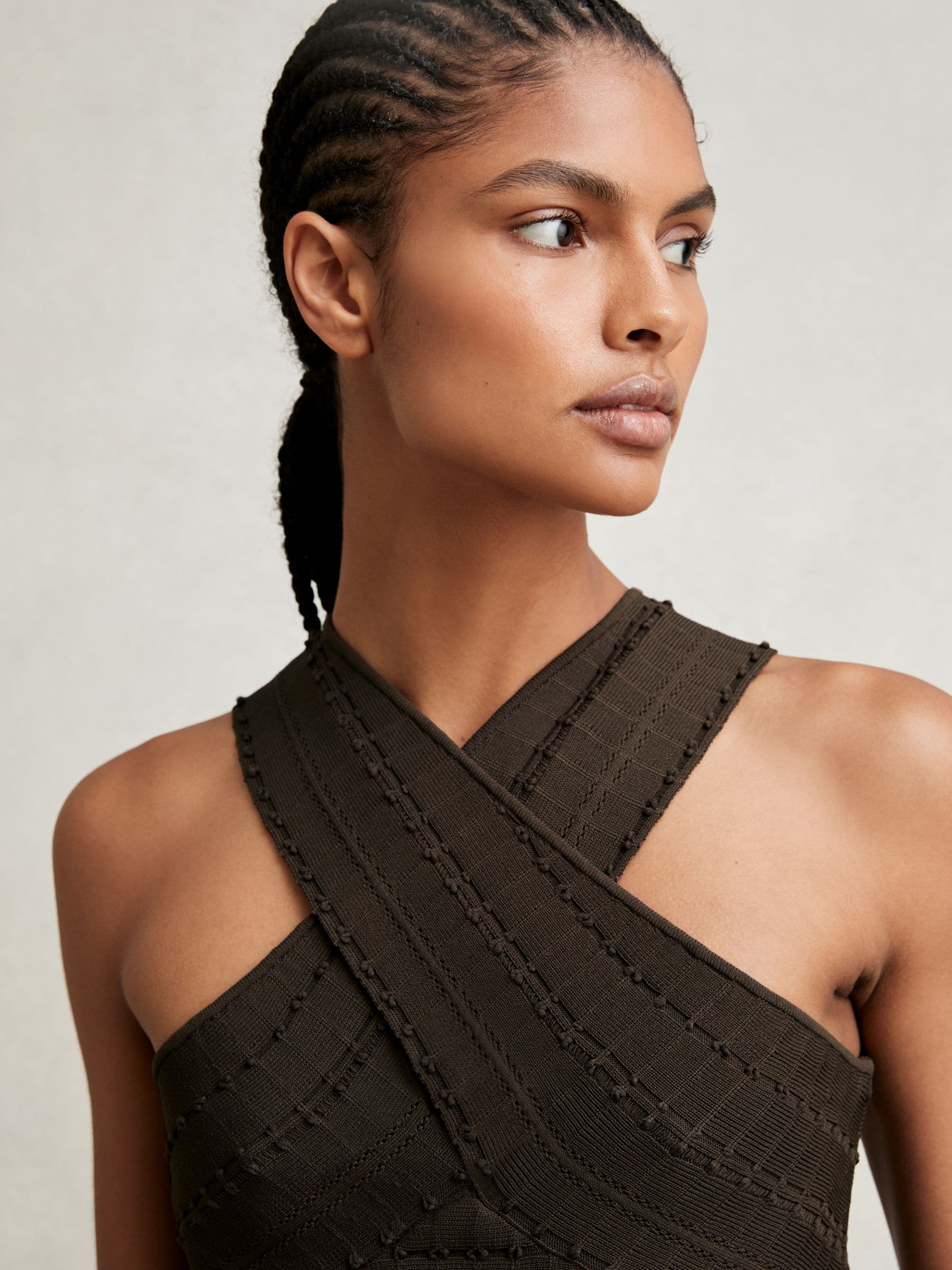 Buy Reiss Chocolate Alex Cross Neck Textured Top from the Next UK