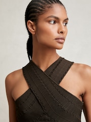 Reiss Chocolate Alex Cross Neck Textured Top - Image 3 of 7