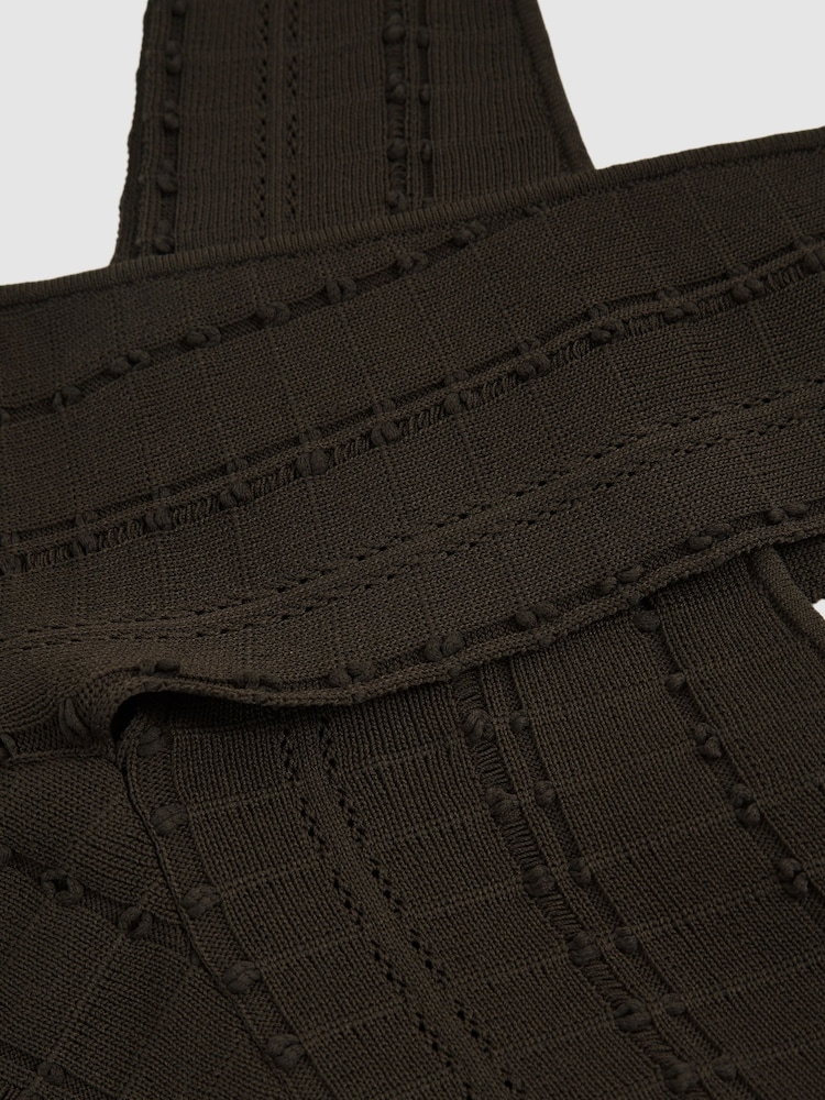 Reiss Chocolate Alex Cross Neck Textured Top - Image 7 of 7