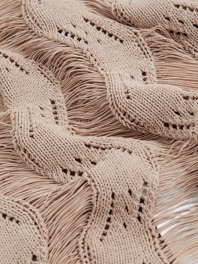 Reiss Taupe Neutral Bella Cotton Blend Ladder Knit Top - Image 6 of 6