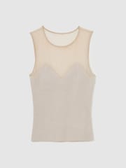 Reiss Pink Neutral Darcey Mesh Rib-Knit Sweetheart Vest - Image 2 of 5