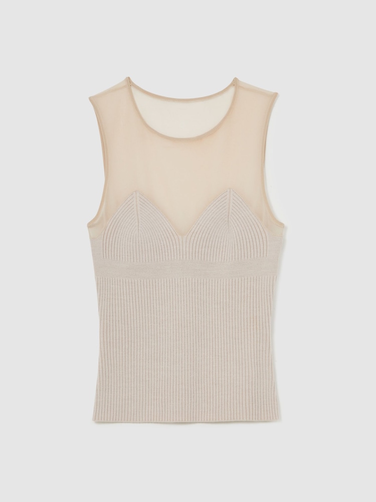 Reiss Pink Neutral Darcey Mesh Rib-Knit Sweetheart Vest - Image 2 of 5