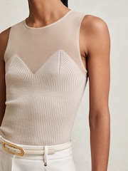 Reiss Pink Neutral Darcey Mesh Rib-Knit Sweetheart Vest - Image 3 of 5