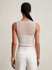 Reiss Pink Neutral Darcey Mesh Rib-Knit Sweetheart Vest - Image 4 of 5