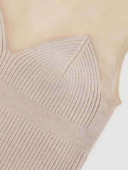 Reiss Pink Neutral Darcey Mesh Rib-Knit Sweetheart Vest - Image 5 of 5