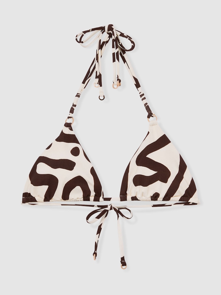 Reiss Chocolate/Cream Wynee Printed Triangle Bikini Top - Image 2 of 7