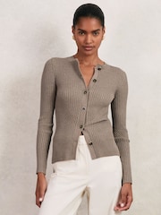 Reiss Stone Tula Button Front Knit Cardigan - Image 1 of 7