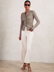 Reiss Stone Tula Button Front Knit Cardigan - Image 3 of 7
