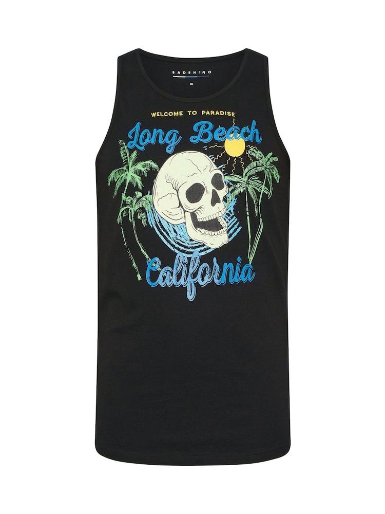 BadRhino Big & Tall Black California Skull 100% Cotton Vest - Image 1 of 2