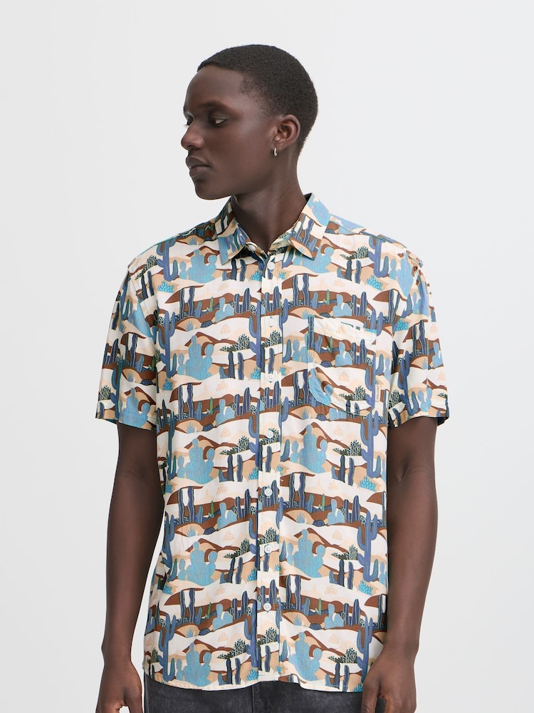Blend Blue Catctus Print Short Sleeve Shirt - Image 1 of 5