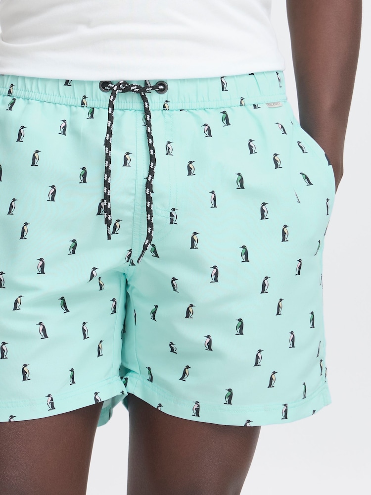 Blend Blue Penguin Print Swim Shorts - Image 4 of 6