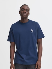 Blend Navy Embroidered Short Sleeve  100% Cotton T-Shirt - Image 1 of 5
