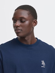 Blend Navy Embroidered Short Sleeve  100% Cotton T-Shirt - Image 3 of 5
