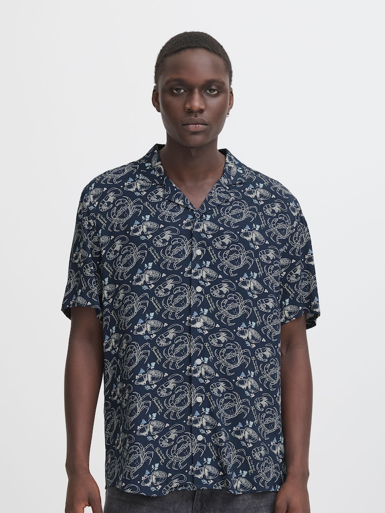 Blend Blue Crab Print Resort Short Sleeve Shirt - Image 1 of 5