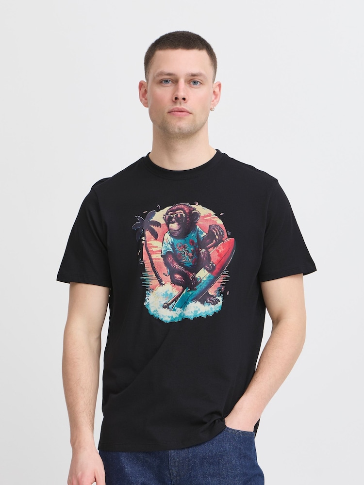 Blend Black Surfer Printed Short Sleeve 100% Cotton T-Shirt - Image 1 of 5