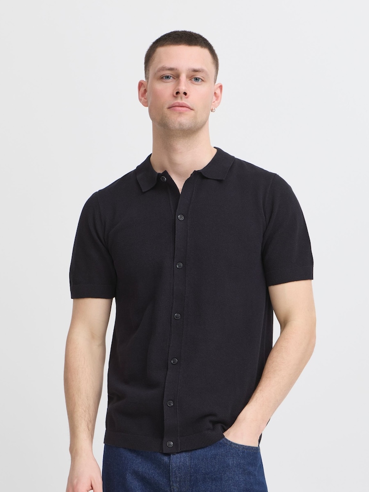 Blend Black Knitted Short Sleeve 100% Cotton Shirt - Image 1 of 5