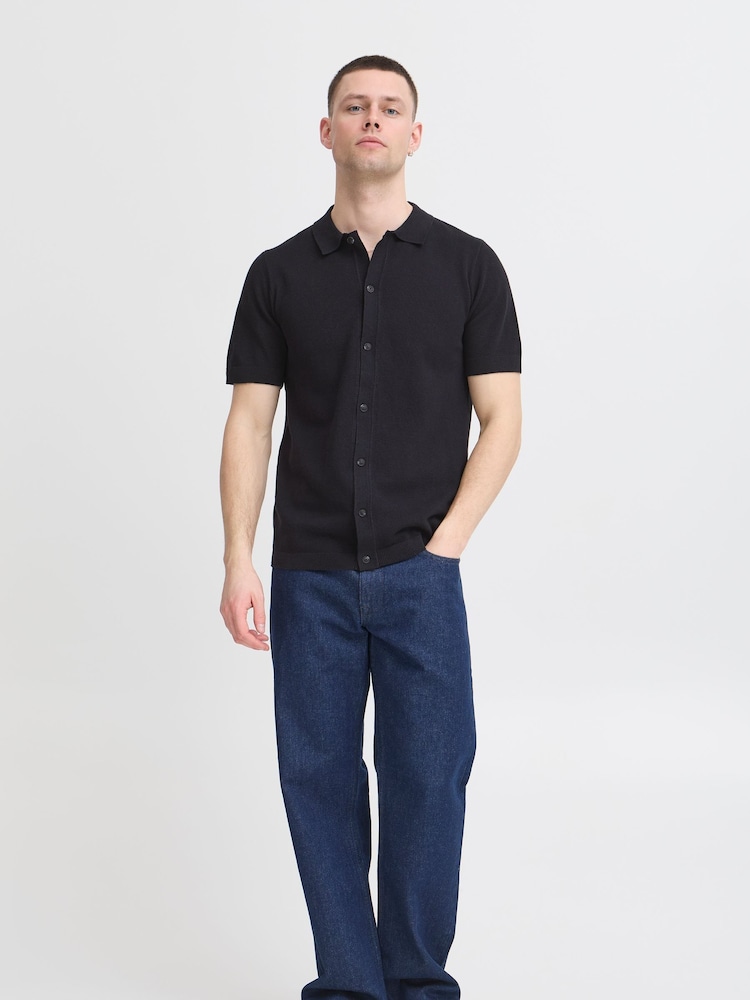 Blend Black Knitted Short Sleeve 100% Cotton Shirt - Image 2 of 5
