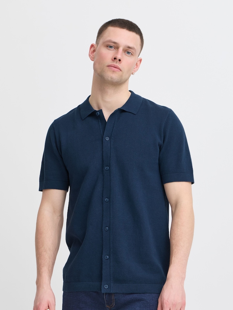 Blend Blue Knitted Short Sleeve 100% Cotton Shirt - Image 1 of 5