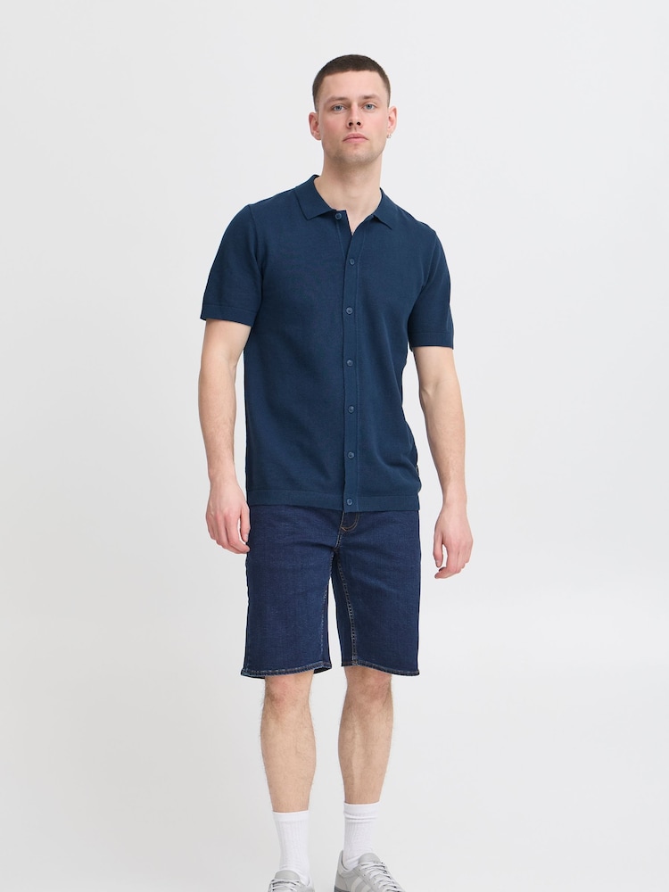 Blend Blue Knitted Short Sleeve 100% Cotton Shirt - Image 2 of 5