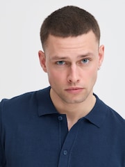 Blend Blue Knitted Short Sleeve 100% Cotton Shirt - Image 3 of 5