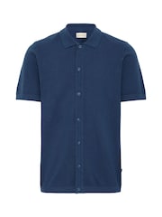 Blend Blue Knitted Short Sleeve 100% Cotton Shirt - Image 5 of 5