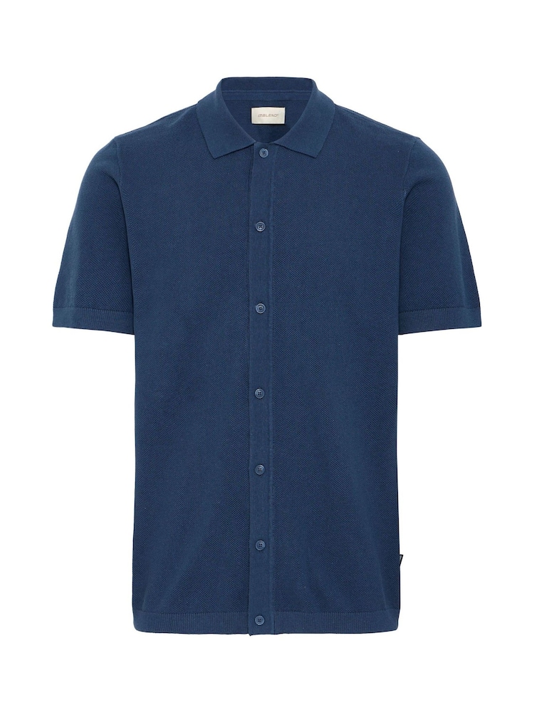 Blend Blue Knitted Short Sleeve 100% Cotton Shirt - Image 5 of 5