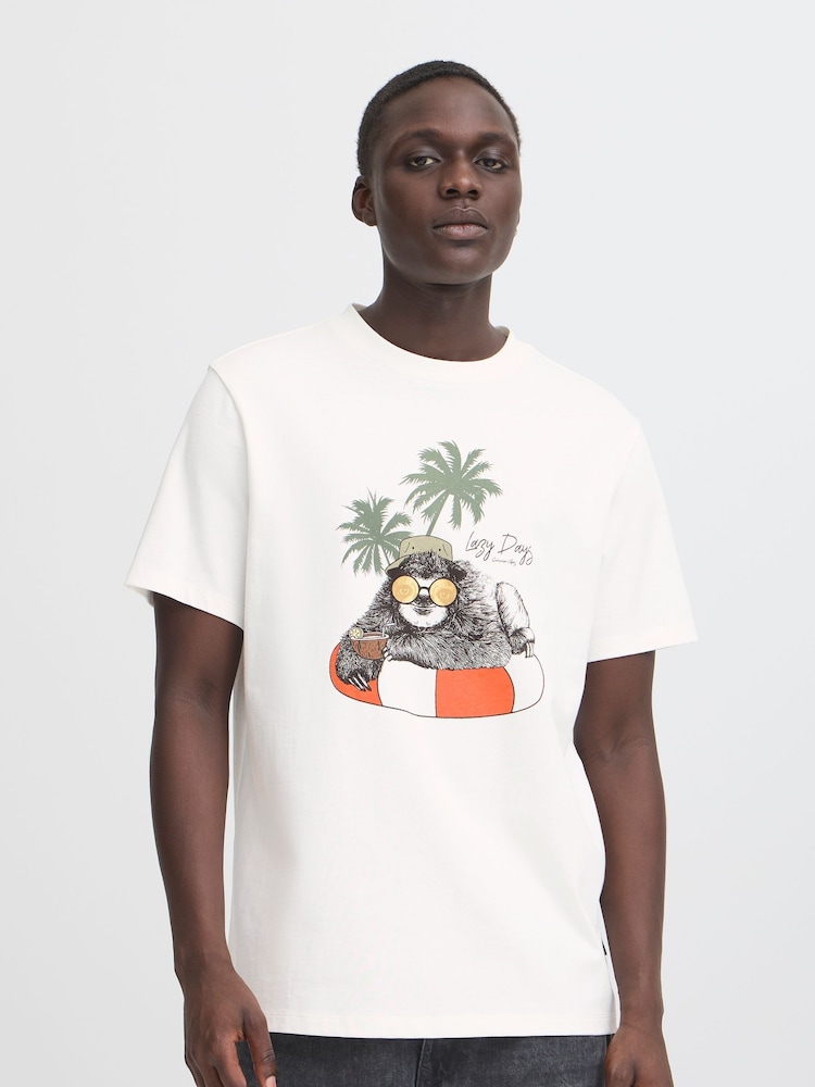 Blend White Sloth Printed Short Sleeve 100% Cotton T-Shirt - Image 1 of 5