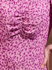 Ro&Zo Pink Petite Print Puff Sleeve Midi Dress - Image 3 of 4