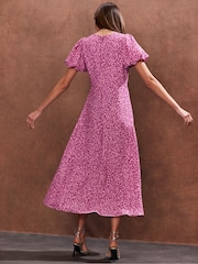 Ro&Zo Pink Petite Print Puff Sleeve Midi Dress - Image 4 of 4
