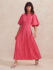 Ro&Zo Pink Petite Pleat Detail Linen Blend Dress - Image 1 of 6