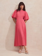 Ro&Zo Pink Petite Pleat Detail Linen Blend Dress - Image 3 of 6