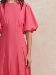 Ro&Zo Pink Petite Pleat Detail Linen Blend Dress - Image 4 of 6