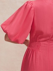 Ro&Zo Pink Petite Pleat Detail Linen Blend Dress - Image 5 of 6