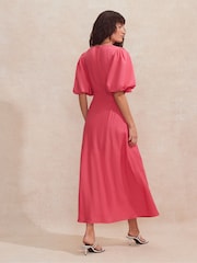 Ro&Zo Pink Petite Pleat Detail Linen Blend Dress - Image 6 of 6