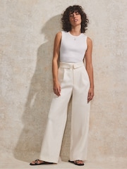Ro&Zo Cream Petite Folded Waistband Detail Trousers - Image 2 of 4