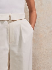 Ro&Zo Cream Petite Folded Waistband Detail Trousers - Image 3 of 4