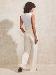 Ro&Zo Cream Petite Folded Waistband Detail Trousers - Image 4 of 4