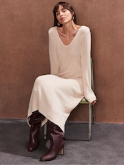 Ro&Zo Natural Petite V-Neck Knitted Midi Dress - Image 1 of 4
