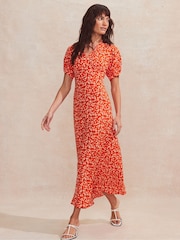 Ro&Zo Red Petite Ditsy V-Neck Midi Dress - Image 1 of 4