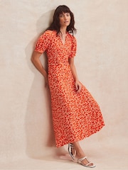 Ro&Zo Red Petite Ditsy V-Neck Midi Dress - Image 2 of 4