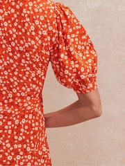 Ro&Zo Red Petite Ditsy V-Neck Midi Dress - Image 3 of 4