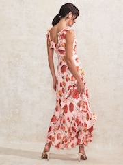 Ro&Zo Pink Petite Poppy Printed Frill Neck Dress - Image 4 of 4