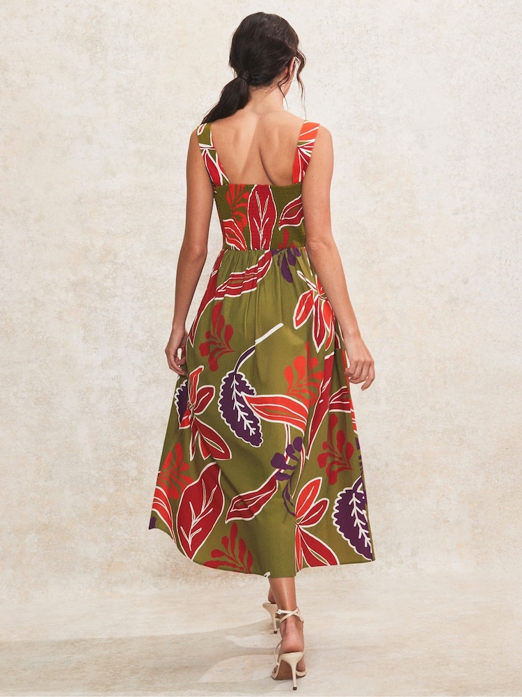 Ro&Zo Green Petite Leaf Printed 100% Cotton Dress - Image 5 of 5
