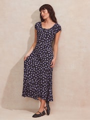Ro&Zo Blue Gathered Neckline Midi Dress - Image 1 of 4