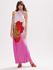 Ro&Zo Pink Petite Margot Rose Print Halter Neck Dress - Image 1 of 3
