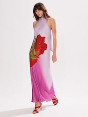 Ro&Zo Pink Petite Margot Rose Print Halter Neck Dress - Image 2 of 3