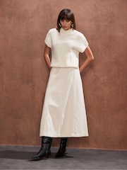 Ro&Zo Natural Petite Denim A Line 100% Cotton Skirt - Image 1 of 4