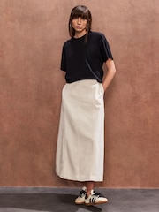 Ro&Zo Natural Petite Denim A Line 100% Cotton Skirt - Image 3 of 4