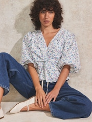 Ro&Zo White Ditsy Print Twist Front 100% Cotton Blouse - Image 2 of 4